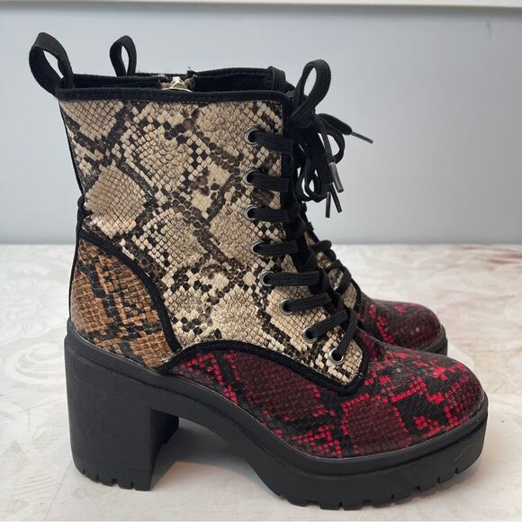 Bamboo snakeskin combat lace up boots 7.5 - Picture 1 of 14